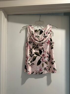 White House Black Market Pink Floral Cowl Neck Camisole
